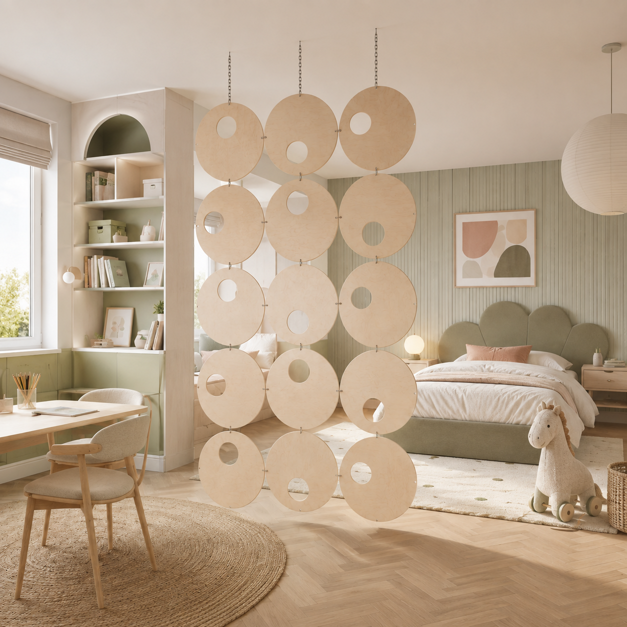 Orbit Room Divider Partition — 15 Panel Set Wooden
