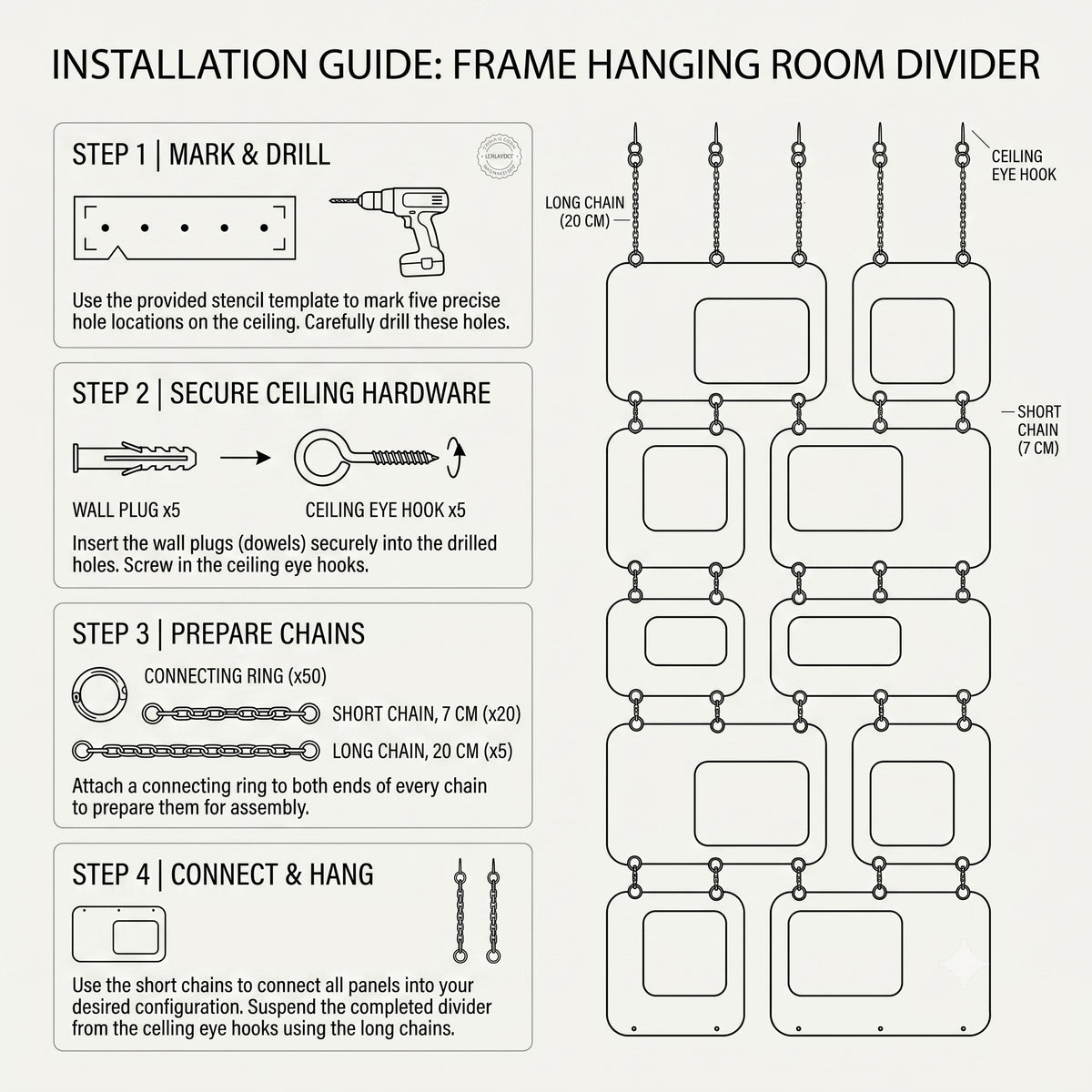 FRAME Hanging Wooden Room Divider — 10 Panel Set