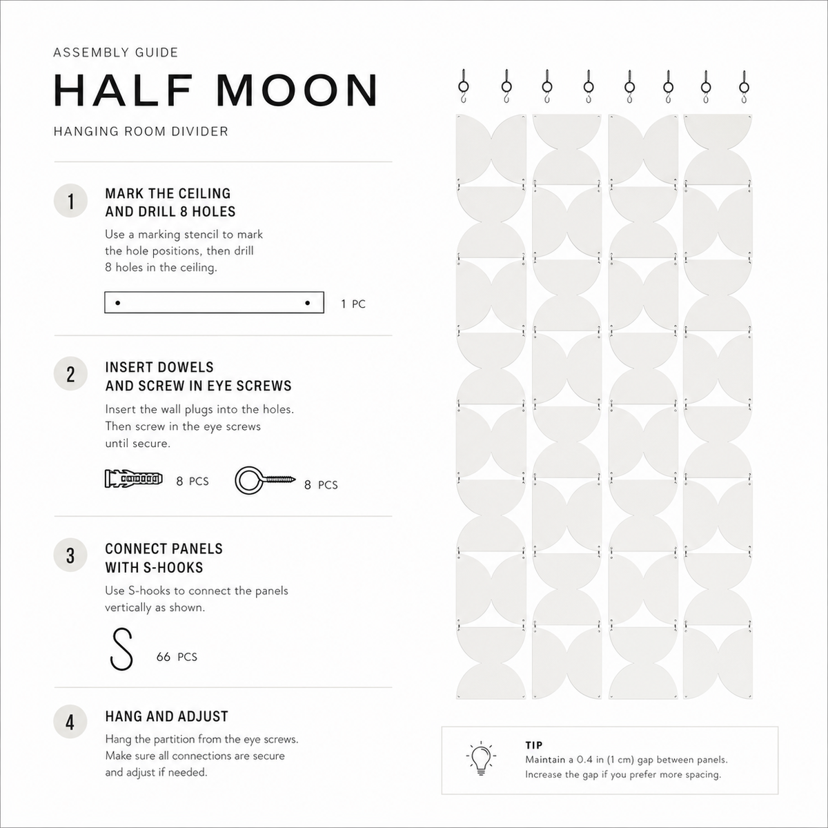 Half Moon Room Divider — 32 Panel Set