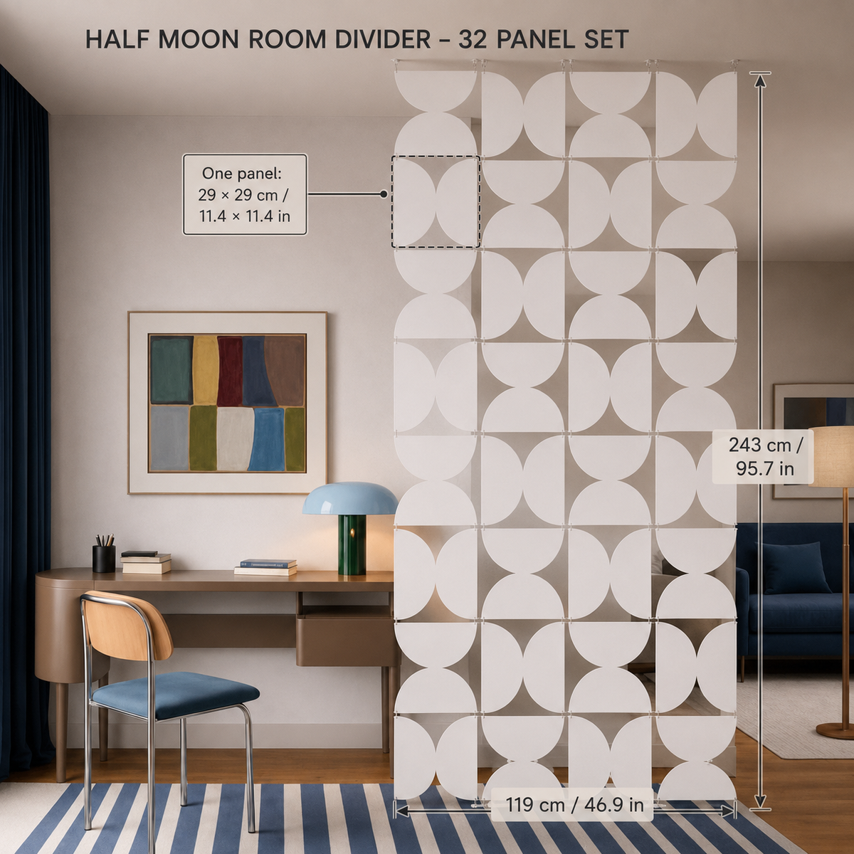 Half Moon Room Divider — 32 Panel Set