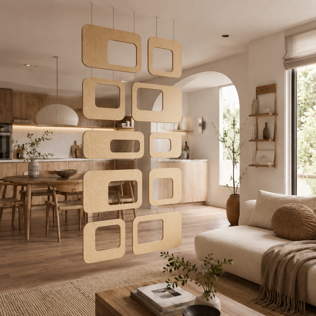 FRAME Hanging Wooden Room Divider — 10 Panel Set