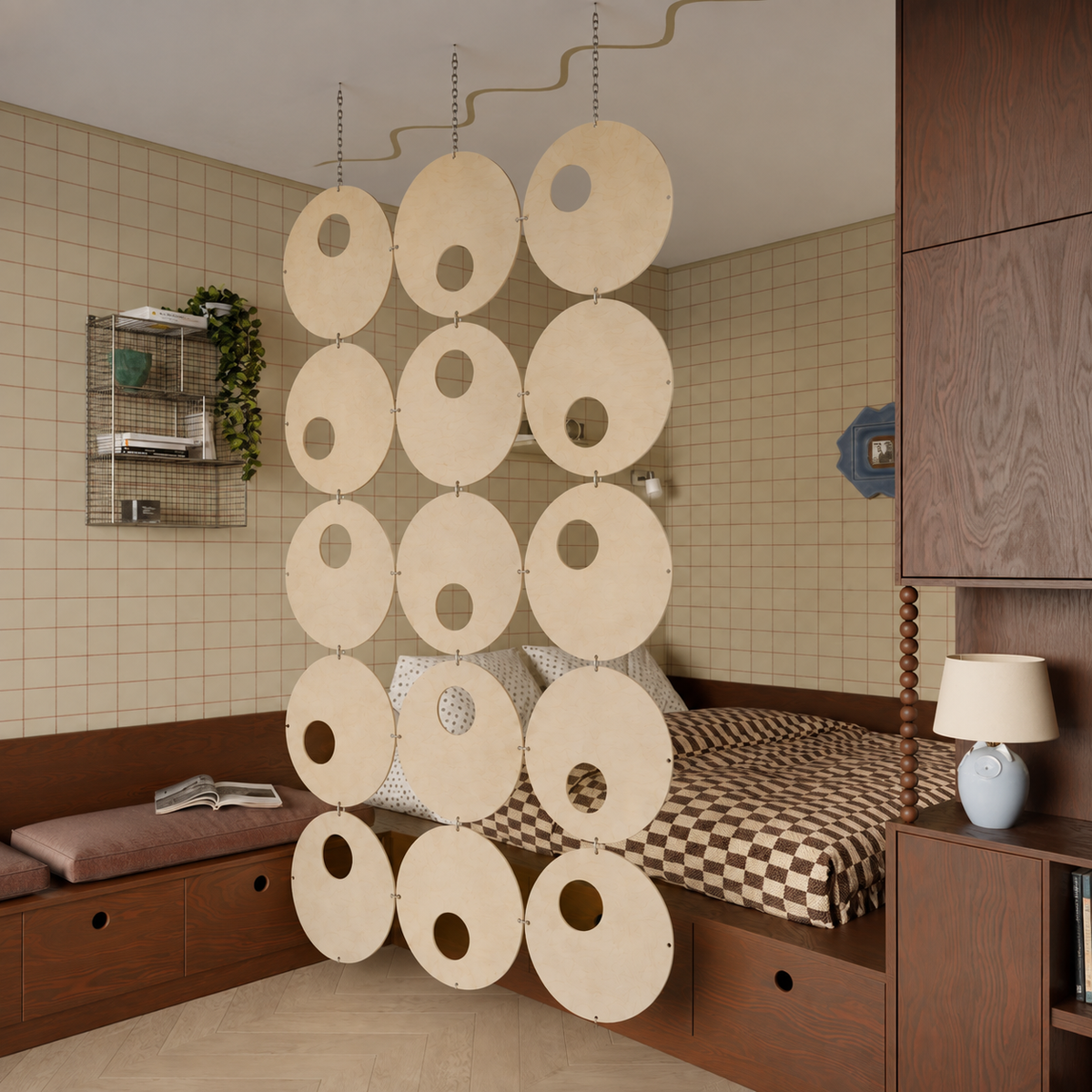 Orbit Room Divider Partition — 15 Panel Set Wooden