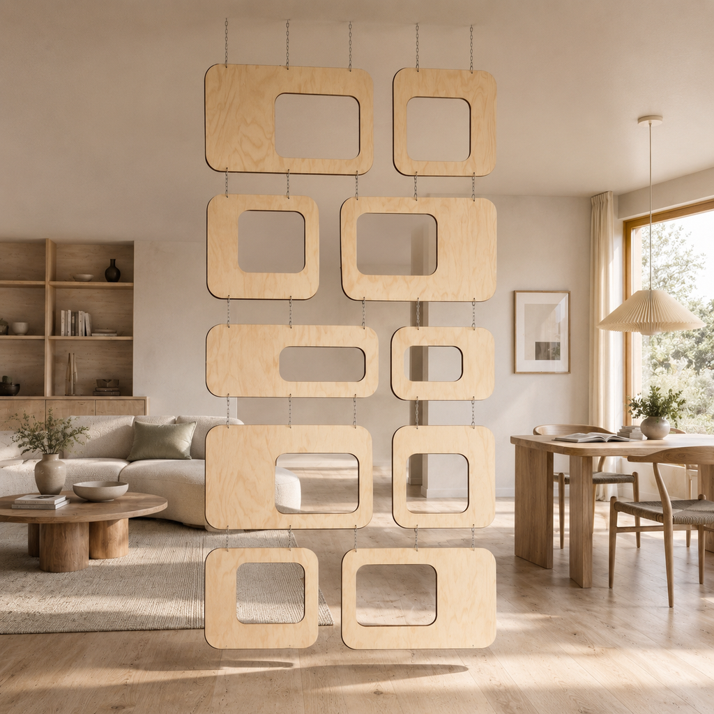 FRAME Hanging Wooden Room Divider — 10 Panel Set