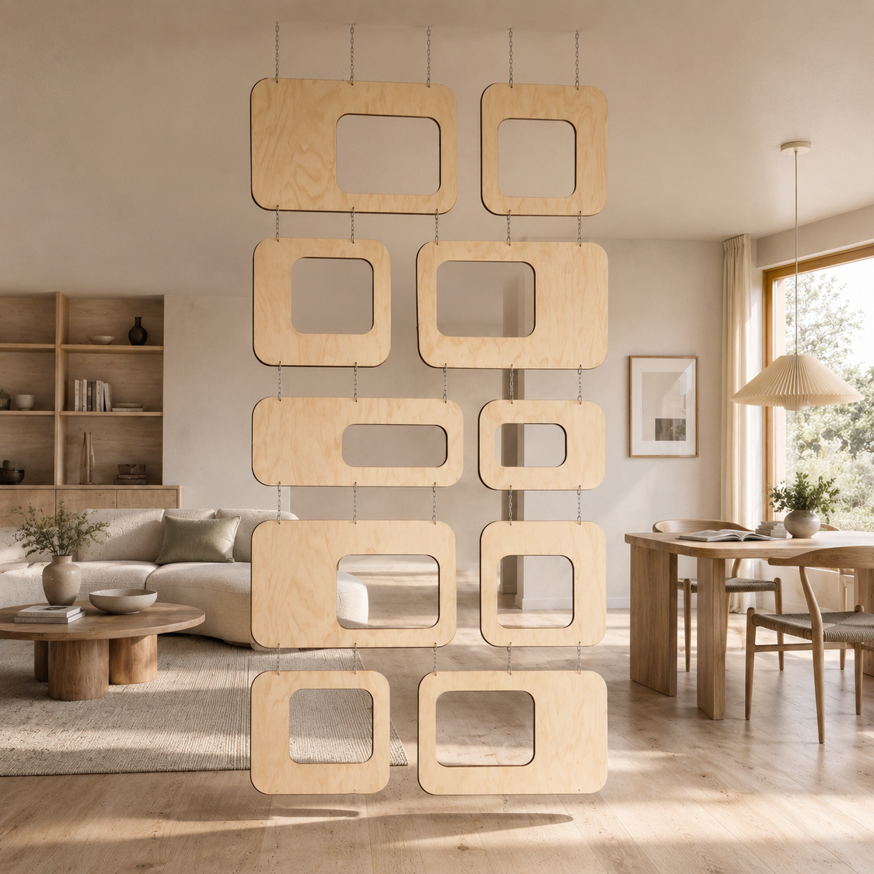 FRAME Hanging Wooden Room Divider — 10 Panel Set